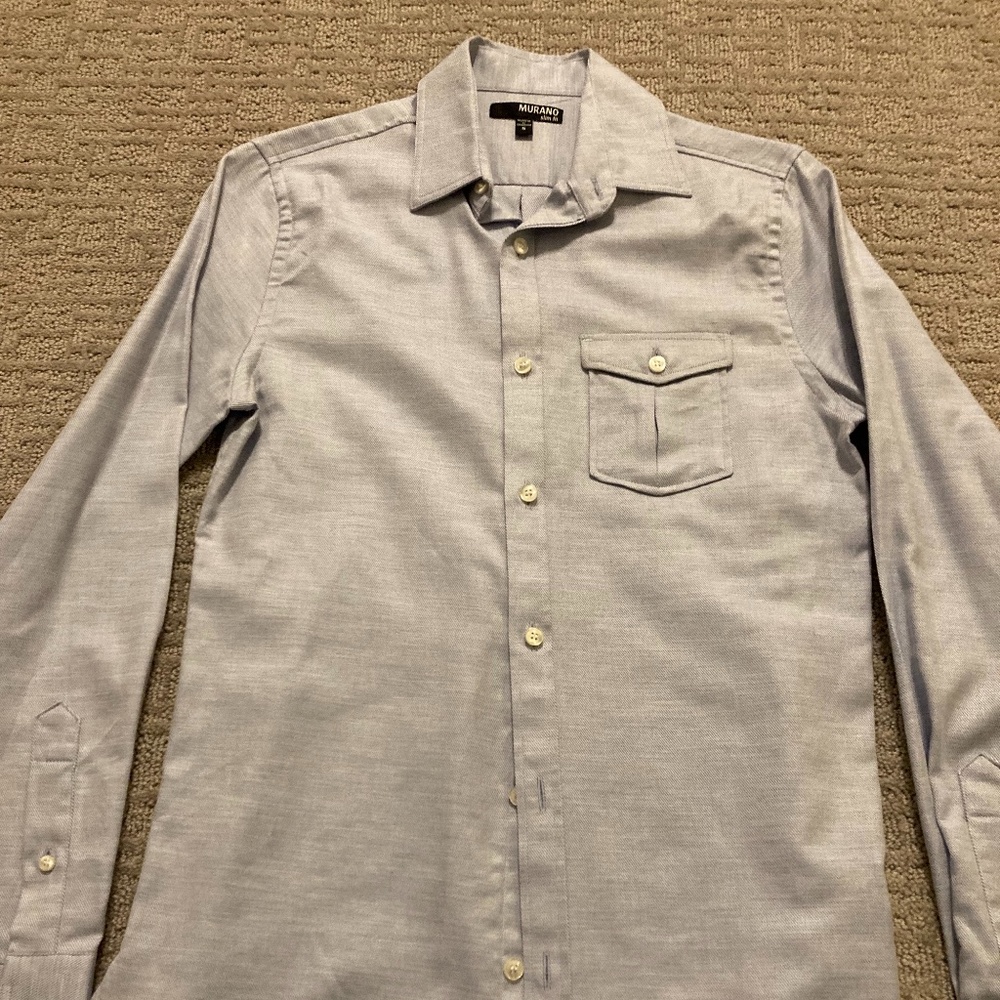 Textured blue button down
